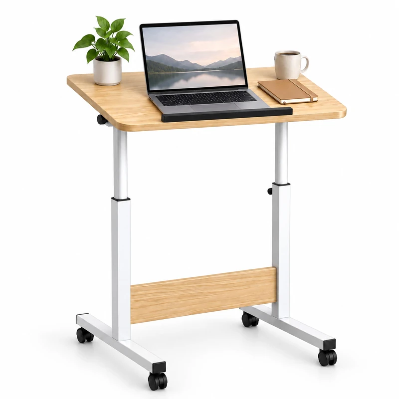 Relaxdays Height-Adjustable Laptop Table, 67-90 cm, White/Natural
