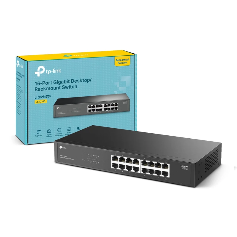 TP-Link LS1016G 16-Port Gigabit Network Switch, Metal Casing