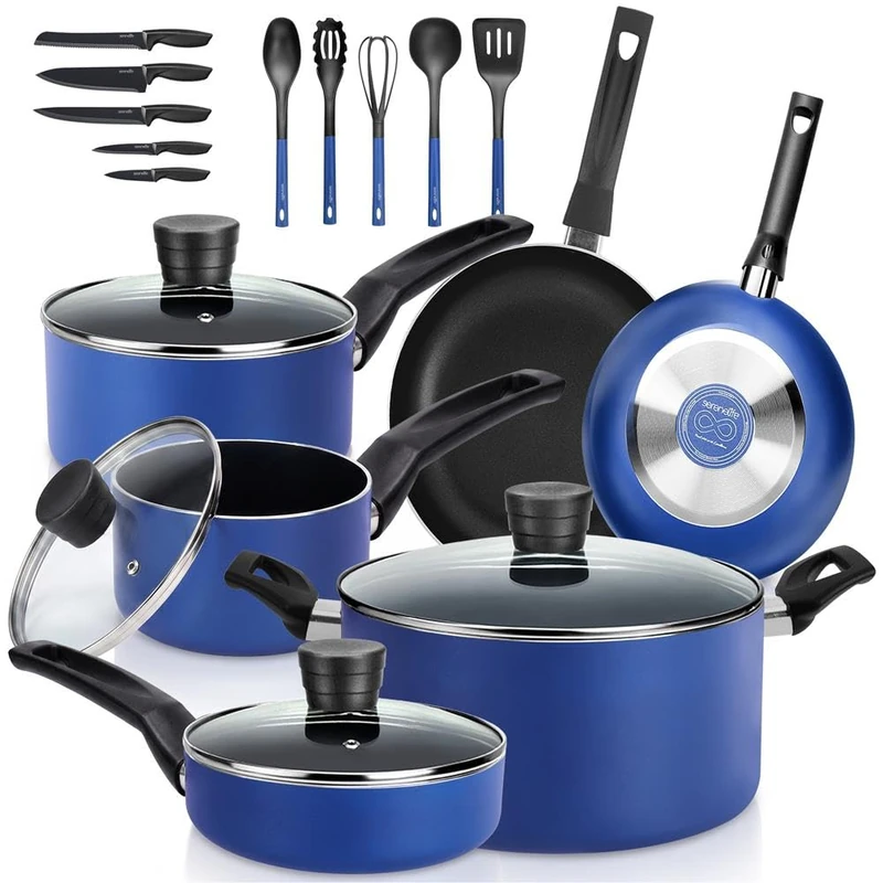SereneLife 20-Piece Non-Stick Induction Cookware Set - Blue