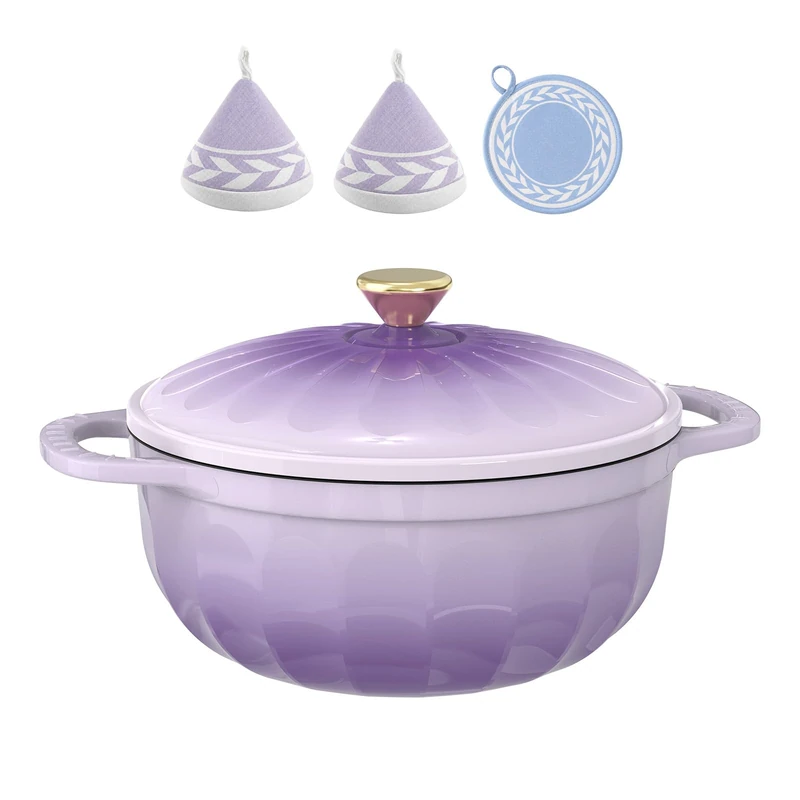 ROVSUN Flower Enamelled Cast Iron Dutch Oven, Lilac Purple, 5QT
