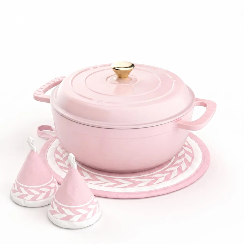 ROVSUN Enamelled Cast Iron Dutch Oven, Blush Gradient Pink, 5QT