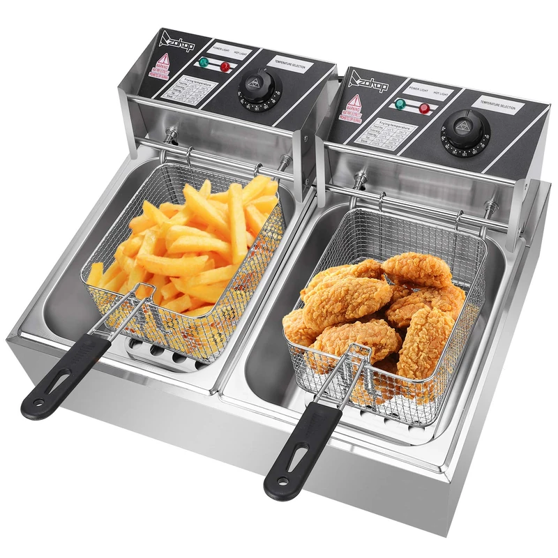 ROVSUN Deep Fat Fryer,12L Stainless Steel Dual‑Tank Fryer with Basket
