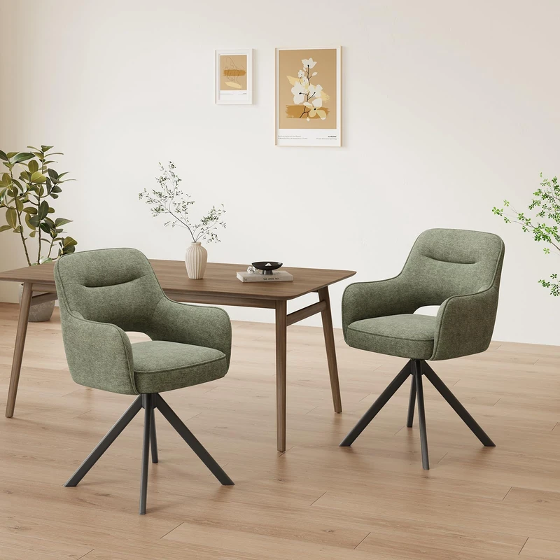 COLAMY 360 degrees Swivel Dining Chairs Set of 2 - Green Fabric