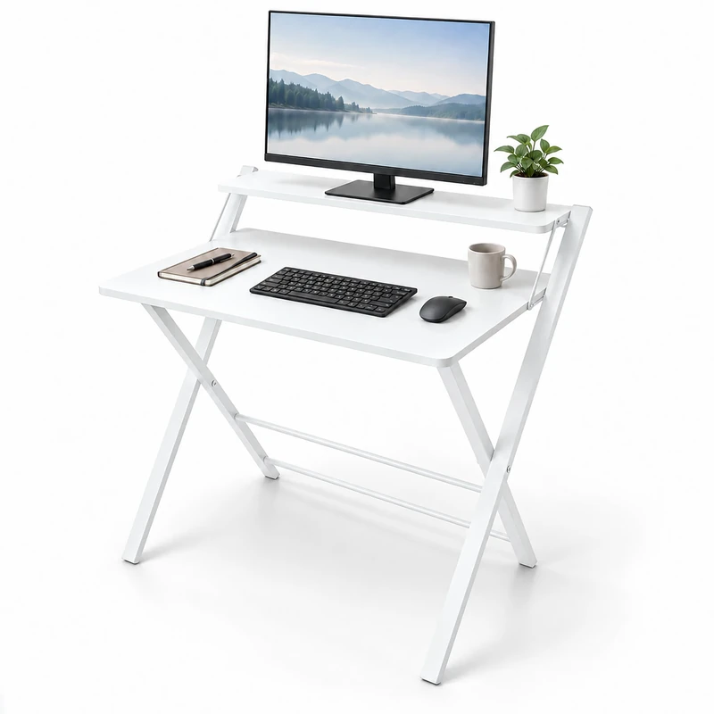 Relaxdays Desk, Monitor Riser, Folding, White