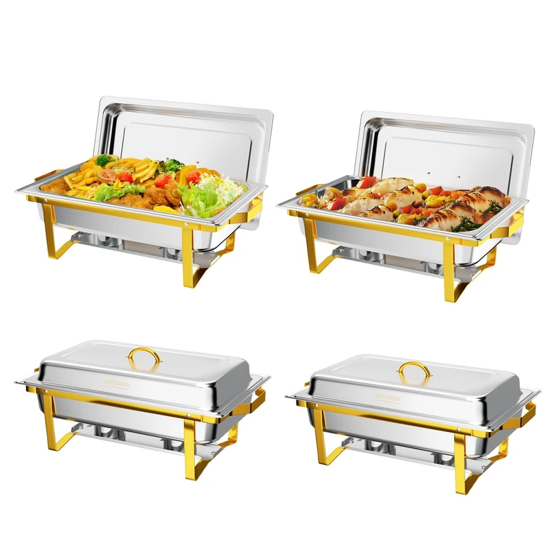 ROVSUN Chafing Dish Food Warmer Buffet Server, 4, Silver & Gold