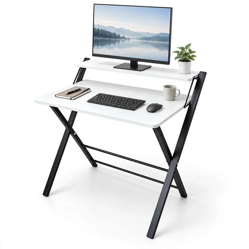 Relaxdays Folding Computer Desk, Monitor Riser, black/white