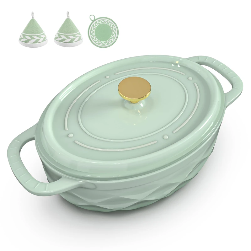 ROVSUN Diamond Shaped Cast Iron Dutch Oven with Lid, 7.5QT,Green