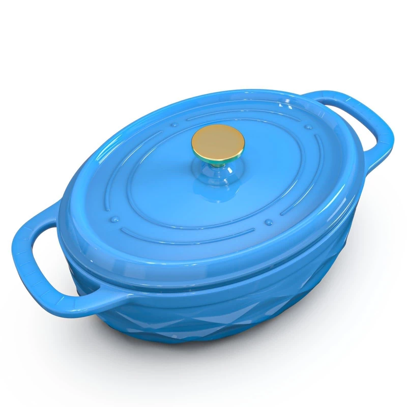 ROVSUN Diamond Shaped Cast Iron Dutch Oven with Lid, 7.5QT,Blue