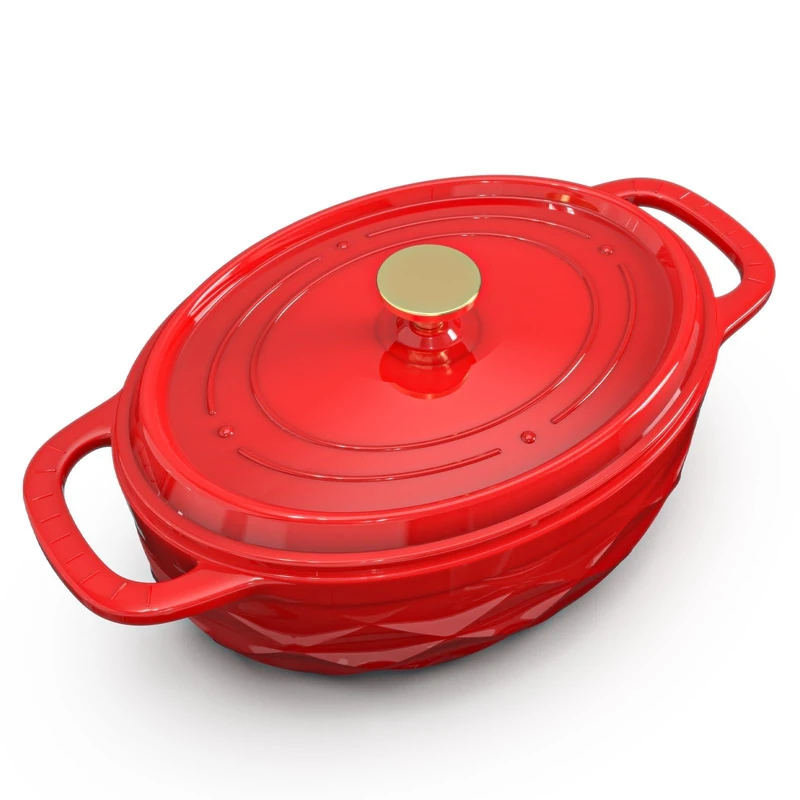 ROVSUN Diamond Shaped Enamelled Cast Iron Dutch Oven with Lid, 7.5QT, Red