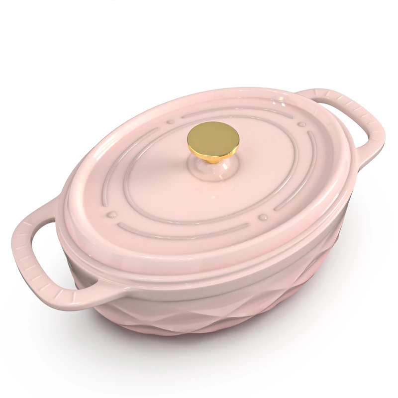 ROVSUN Diamond Shaped Cast Iron Dutch Oven with Lid, 7.5QT, Blush Pink
