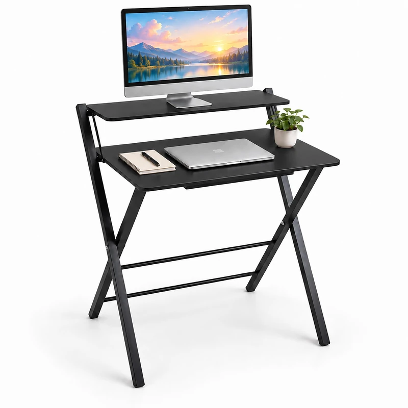 Relaxdays Folding Desk with Monitor Shelf - 82 x 70cm