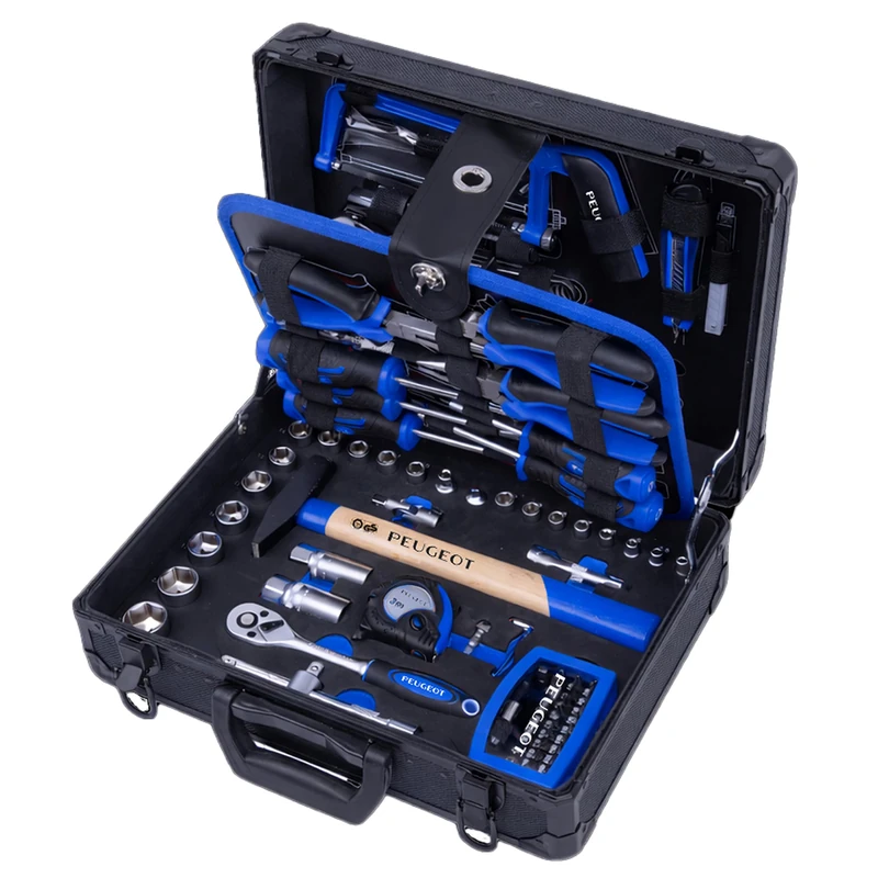 Peugeot 115-Piece Hand Tool Case - Complete DIY Set: Clamping, Screwing, Pliers, Sawing & Measuring - Tool Kit for Smart DIY with Robust Housing & High Density Foams