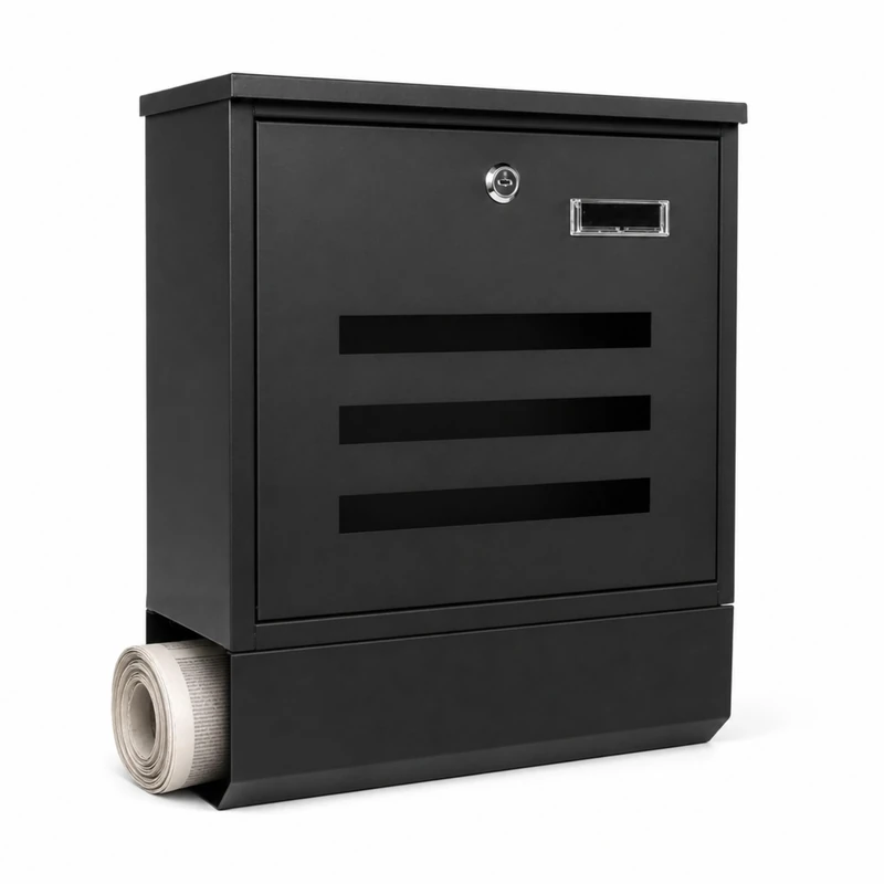 Relaxdays, letterbox, newspaper compartment & mail slot, lockable, black