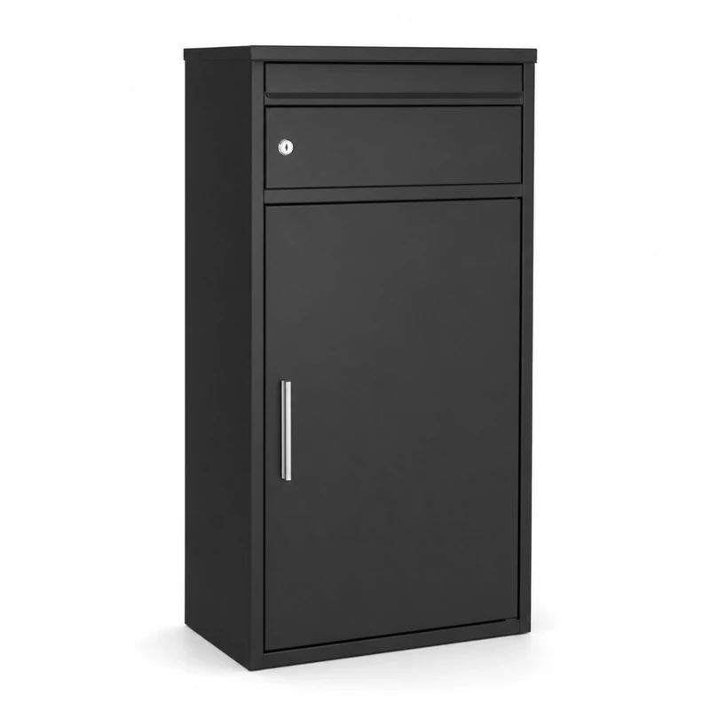 Relaxdays, letterbox, open parcel compartment, lockable, black