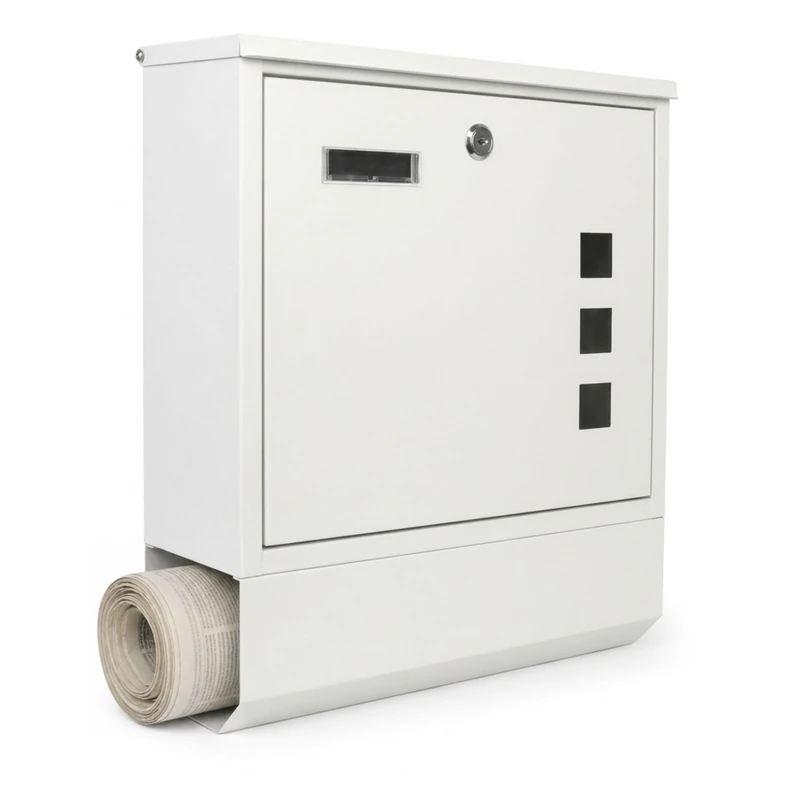 Relaxdays, letterbox, lockable, weatherproof, newspaper compartment, white