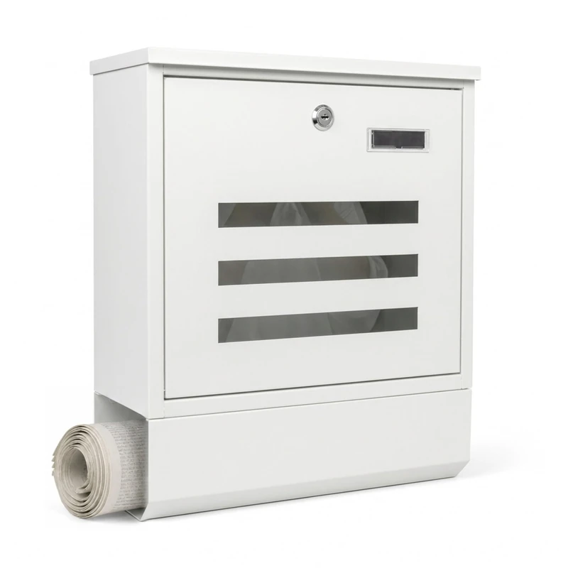Relaxdays, letterbox, newspaper compartment & mail slot, lockable, white