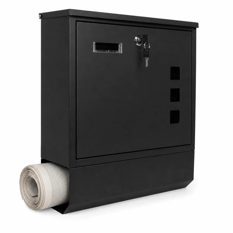 Relaxdays, letterbox, lockable, weatherproof, newspaper compartment, black