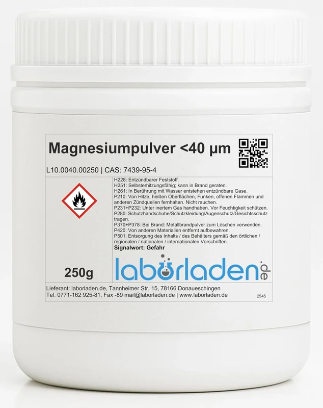 250g Magnesiumpulver <40µm * Labor, Survival, Feuerstarter - Beste Qualität aus Deutschland!