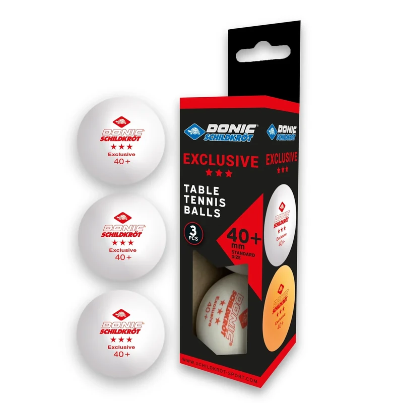 Donic-Schildkröt Tischtennisball Exclusive 3-Stern, Poly 40+ Qualität, für fortgeschrittenes Freizeitspiel und intensives Training, 3 STK. weiß