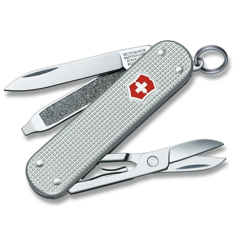 Victorinox Schweizer Taschenmesser, Klein, Classic SD Alox, Multitool, Swiss Army Knife, 5 Funktionen, Klinge, Nagelfeile, Silber