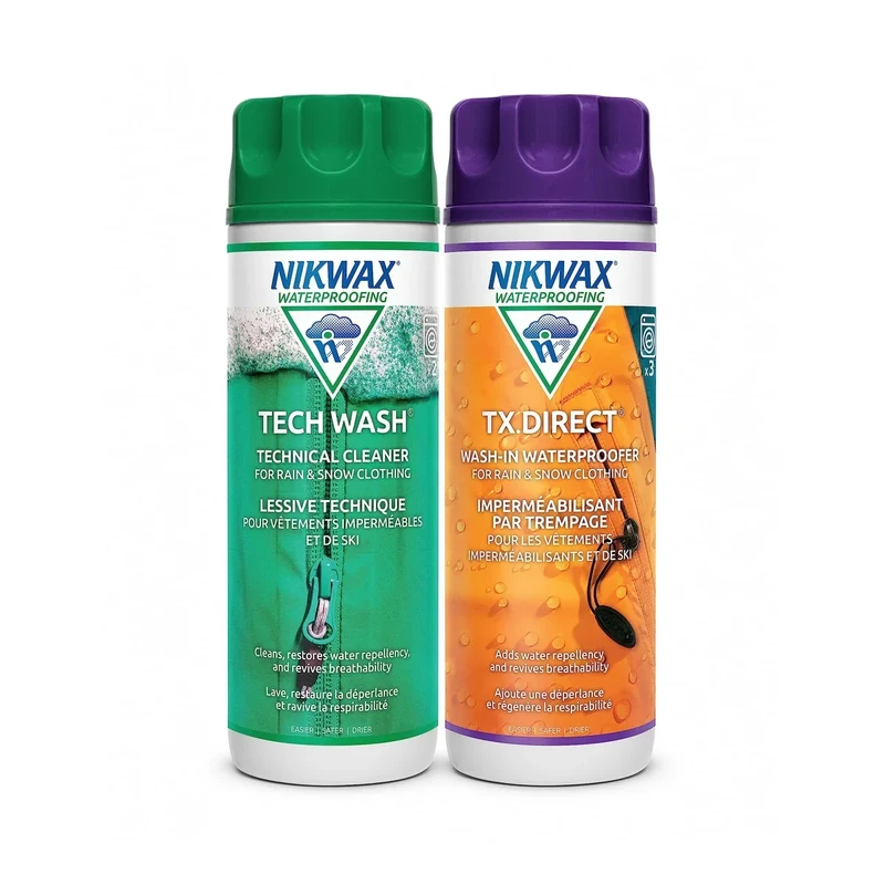 Nikwax Tech Wash und TX.Direct Wash-In Doppelpack 2 x 300ml, Technischer Reiniger und Wash-In Imprägnierer für Wetterschutzbekleidung - reinigt, imprägniert, revitalisiert die Atmungsaktivität