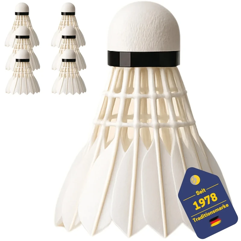 BEST SPORTING Badminton Bälle Set – 6er Federbälle aus Nylon oder echten Federn – Medium, Fast oder Turnierqualität mit Korkkopf (Turnier)