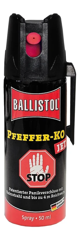 BALLISTOL 24430 Pfeffer-KO Jet 50ml Spray – Verteidigungsspray gegen Tiere – Abwehrspray 5m Sprühweite - Panikverschluss