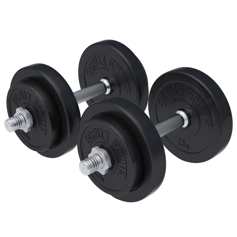 GORILLA SPORTS® Kurzhantelset 20kg/30kg - 2er Set, Ø 30mm, 2x Kurzhantelstangen, mit 4 Sternverschlüsse, Griff gerändelt, aus Kunststoff - Hantelset, Kurzhanteln, Hanteln, Kurzhantel Set