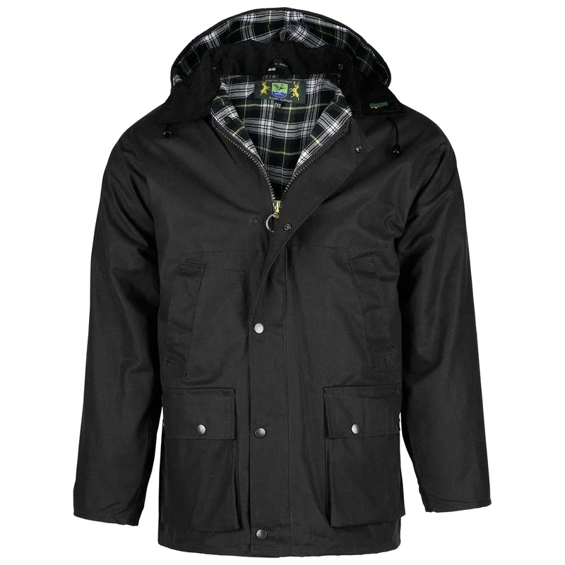 Romneys Wachsjacke Country – klassische englische Outdoorjacke aus gewachster Baumwolle, wasserdicht & winddicht, robuste Regenjacke mit Kapuze für Damen und Herren (schwarz, S) - Image 1