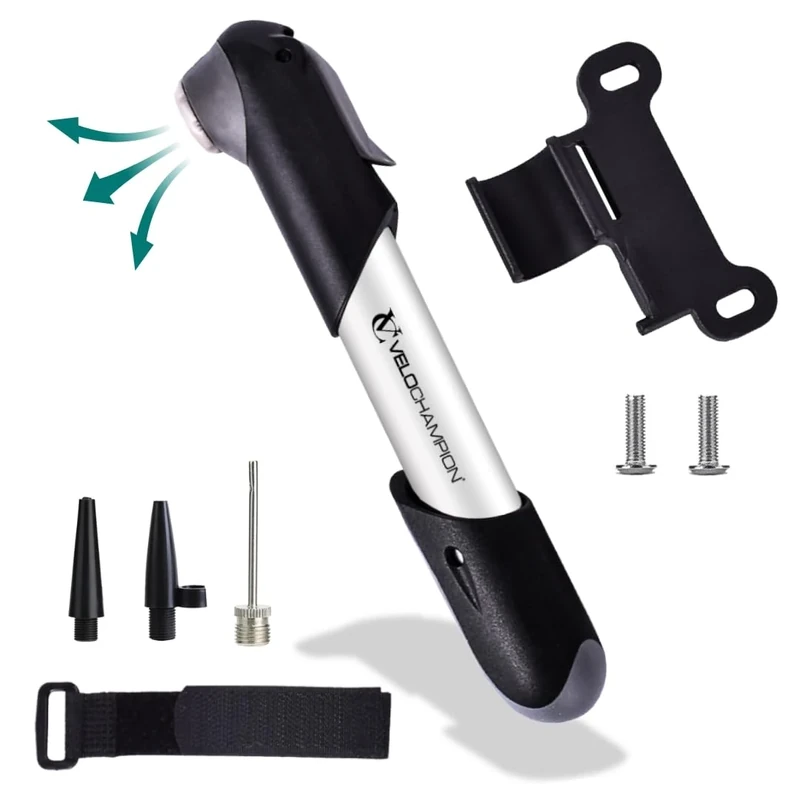 VeloChampion Mini Fahrradpumpe mit Rahmenhalterung | Tragbare, Kompakte Luftpumpe aus Stark Aluminiumlegierung | Presta, Schrader und Dunlop Ventile Kompatibel (Alloy 7 Pumpe)