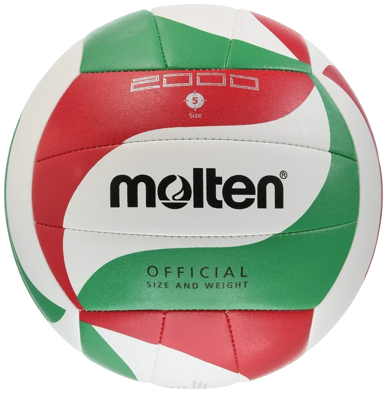 Molten V5M2000 Volleyball, Pro Trainingsball, weiches Synthetik-Leder, maschinengenäht, weiß/grün/rot, Größe 5, Paketeinheit 24
