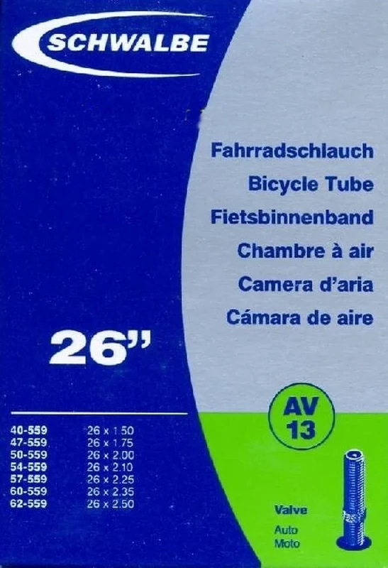 SCHWALBE Fahrradschlauch AV13 mit Autoventil ~ 26" ~ 50-559 mm (26 x 1,90 Zoll) auch für MTB's + Leichtmofas
