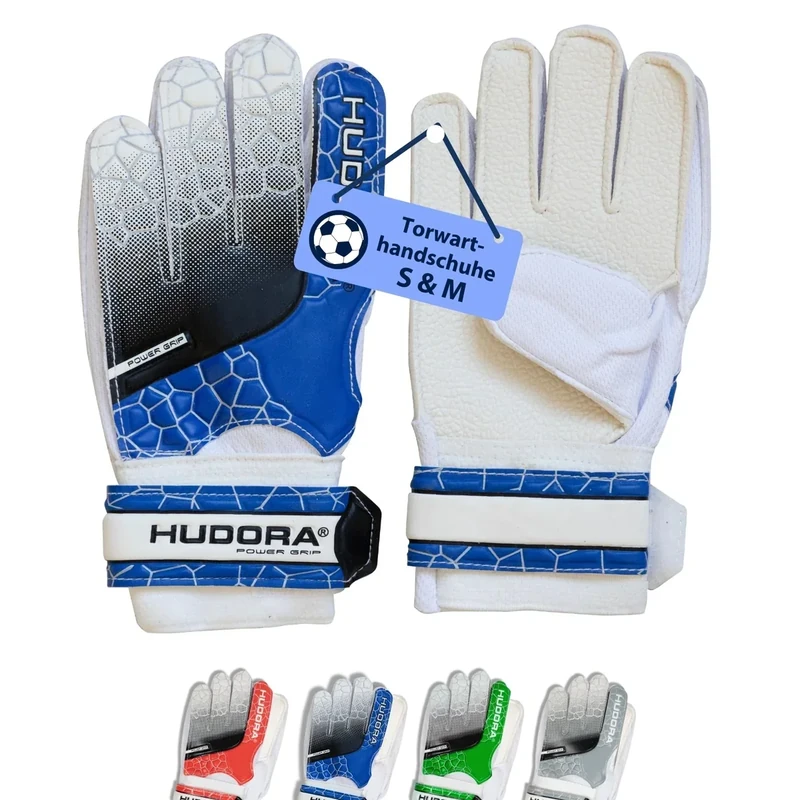 HUDORA Torwarthandschuhe - Gepolsterte Fußball Torwarthandschuhe für Kinder & Jugendliche in Größe S/M - Torwarthandschuhe mit Schaumstoffrücken - Fußballhandschuhe mit Klettverschluss