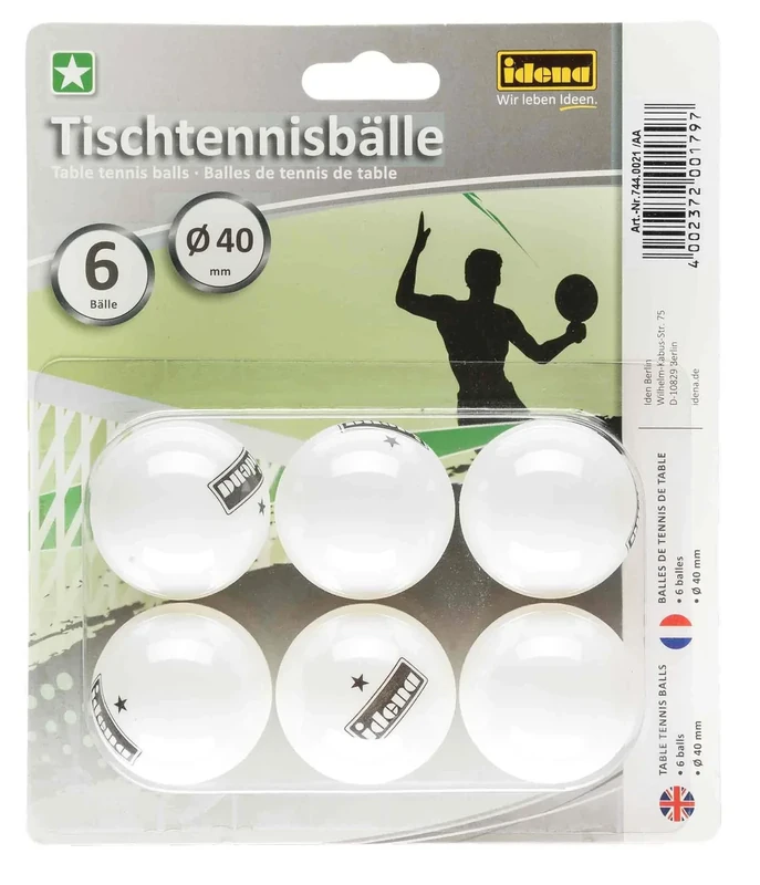 Idena 7440021 - Tischtennisbälle 6 Stück in weiß, Durchmesser 40 mm nach ITTF Wettbewerbsrichtlinien, 1 Stern Qualität, für den Verein, in der Freizeit und Hobbysportler