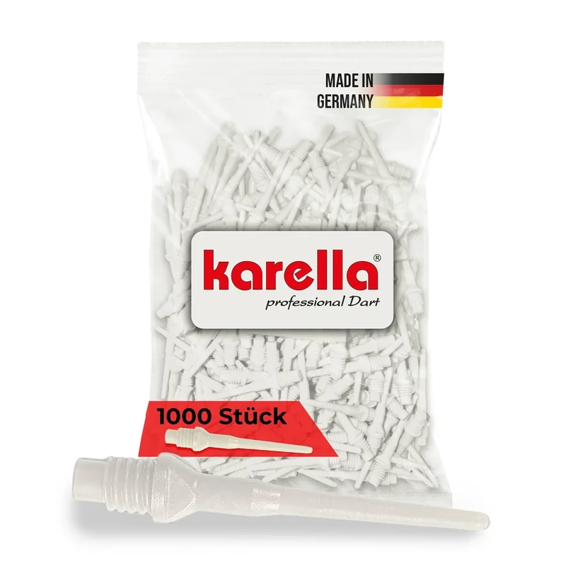 Karella Profi Dartspitzen Keypoint-Special, Made in Germany, 1000 Stück, 2BA Gewinde, extrem formstabile Softdart „Ersatzspitzen“ aus Spezialkunststoff, Soft Tips, in schwarz, rot, blau, weiß