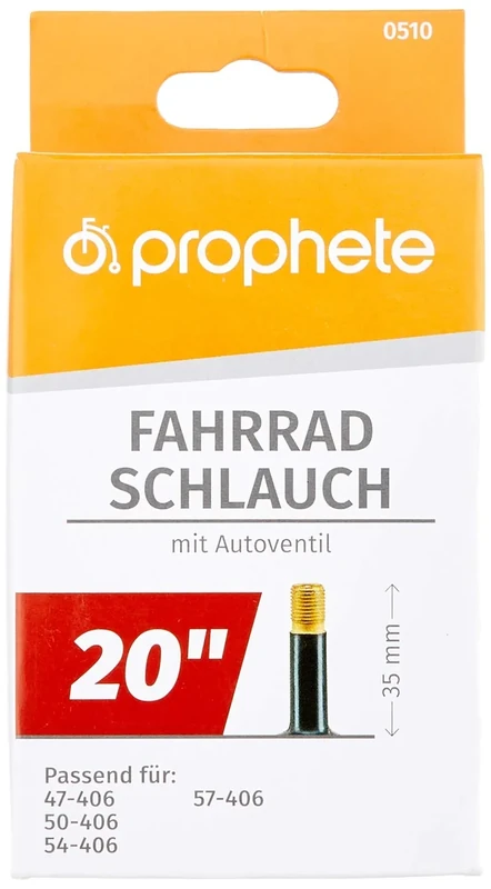 Prophete Fahrradschlauch 20 X 1,75-20 X 2,125 (47/57-406), schwarz, L, einheitsgröße, 0510