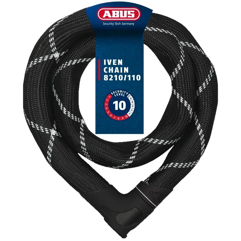 ABUS Kettenschloss Iven Chain 8210 – Fahrradschloss aus gehärtetem Stahl – mit Kunstfaserummantelung – ABUS-Sicherheitslevel 10 – 110 cm – Schwarz - Image 1