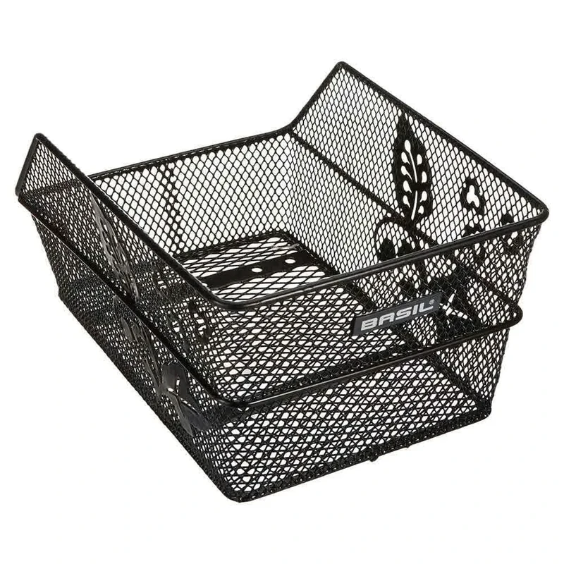 Basil Cento Flower Kinder-Fahrradkorb – Hinterrad – fest montierbar – 31×21×9 cm – Stabiler Stahlkorb – Schwarz