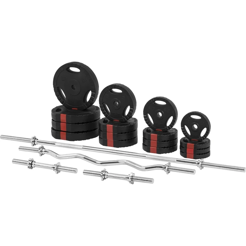 GORILLA SPORTS® Hantelset - 100kg, Langhantelstange 170cm, SZ Curlstange 120cm, 2x Kurzhanteln, Gewichte 4x1,25kg / 4x2,5kg / 4x5kg / 4x10kg, mit 8 Sternverschlüsse, Ø 30 mm, Kunststoff - Hantel Set