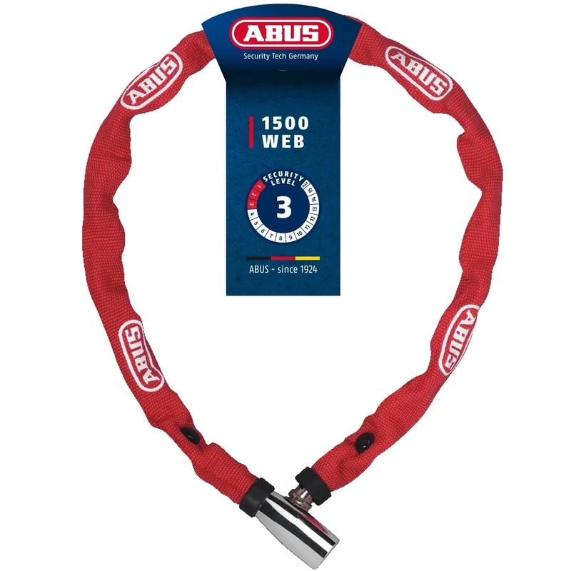 ABUS Kettenschloss 1500 Web – Fahrradschloss aus Spezialstahl – 4 mm dicke Rundkette - ABUS-Sicherheitslevel 3 – 60 cm – Rot