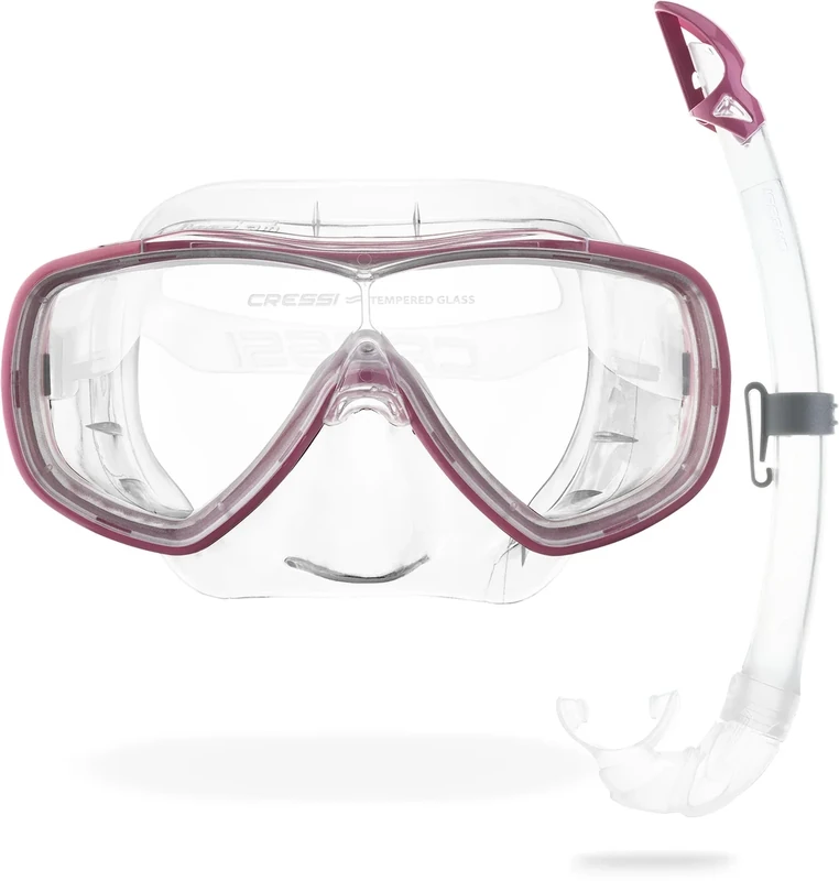 CRESSI Schnorchelmaske Onda oder Kombiset mit Schnorchel Mexico - Tauchermaske zum Schnorcheln - Taucherbrille Erwachsene - Transparent/Rosa