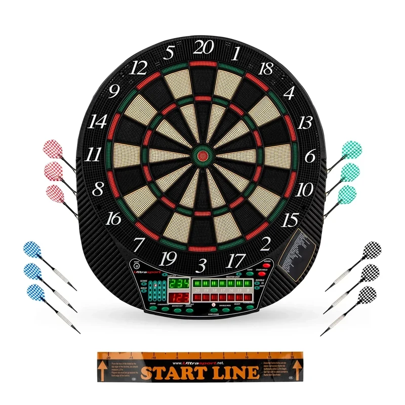 UItrasport Dartboard elektronisch ink. 12 Softpfeile, 271 Spielvarianten, Dartspiel mit LED-Anzeige