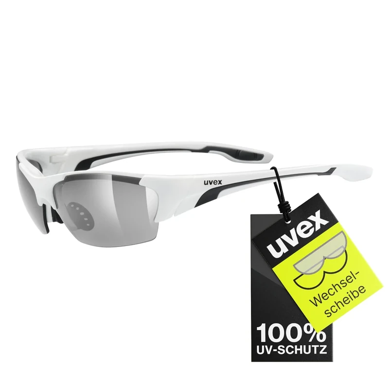 uvex blaze III - Sportbrille für Damen und Herren - inkl. Wechselscheiben in den Filterkategorien 0, 1 und 3 - druckfreier Sitz & perfekter Halt - white black-silver - one size
