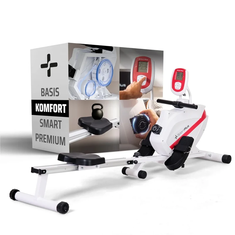 SportPlus Rudergerät für zuhause klappbar - Designed IN Germany - Für Einsteiger & Fortgeschrittene - Rudermaschine Magnetwiederstand Extra Leise, klappbar & platzsparend bis 150kg