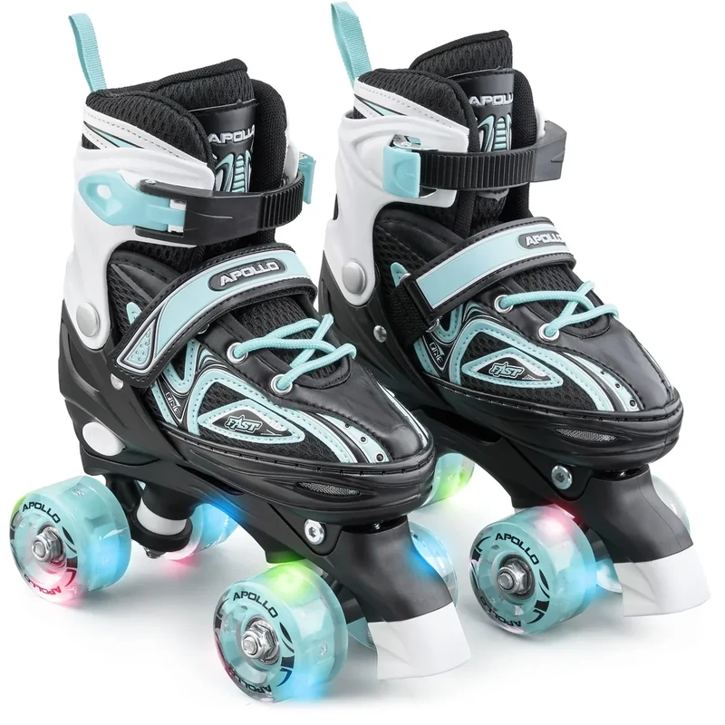 Apollo Super Quad X Pro | verstellbare Rollschuhe für Kinder | komfortable, größenverstellbare LED Roller Skates | Rollschuhe für Mädchen und Jungen | Größen 31-42