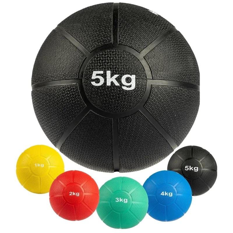 MATCHU - Medizinball - Medicine Ball - Vollgummi - Erhältlich in 1kg, 2kg, 3kg, 4kg und 5kg - Wasser- und Schweißresistent - (Schwarz - 5 KG - 22 cm)