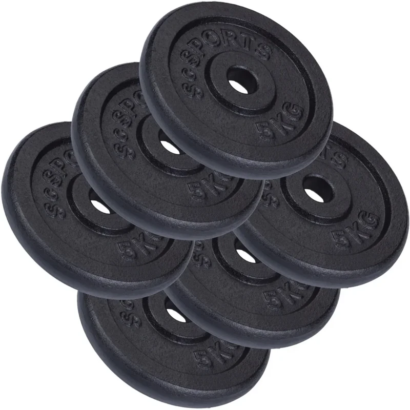 ScSPORTS® Hantelscheiben - Set, 10/20/30/40kg, 30/31mm Bohrung, Gusseisen, Schwarz - Hantelscheiben-Set, Gewichtsscheiben, Hantelgewichte, Fitness Scheiben, Gewichte für Hantel (30 KG (6 x 5 kg))