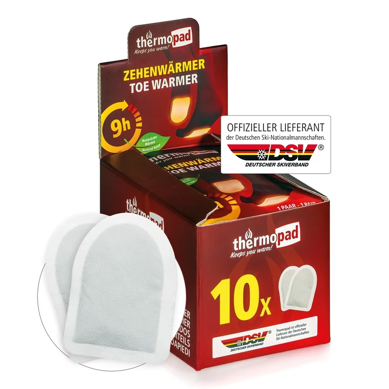 THERMOPAD Zehenwärmer – DAS ORIGINAL: 10 Paar Wärmepads für 9 Stunden Wärme I Sofort einsatzbereite Fußwärmer I Extra Warmer Fusswärmer – ideal für Outdoor-Aktivitäten & Ski-Schuhe I Fuss-Wärmekissen
