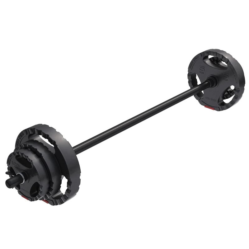 GORILLA SPORTS® Langhantel Set 19,5 kg - inkl. Hantelscheiben 2x1,25kg, 2x2,5kg, 2x5kg, 30mm, Aerobic Langhantelstange 130 cm, mit 2 Federverschlüsse, Kunststoff - Hantelset, Langhantelset