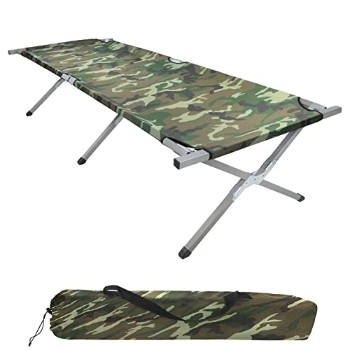 BB Sport Feldbett Klappbett 190 x 64 x 41 cm Stabiles Campingbett 180kg Belastbar Tragbar Bequem Reise Liege Stahlrohr 600D Oxfordgewebe Tragetasche Gästebett Klappbar, Farbe:Military